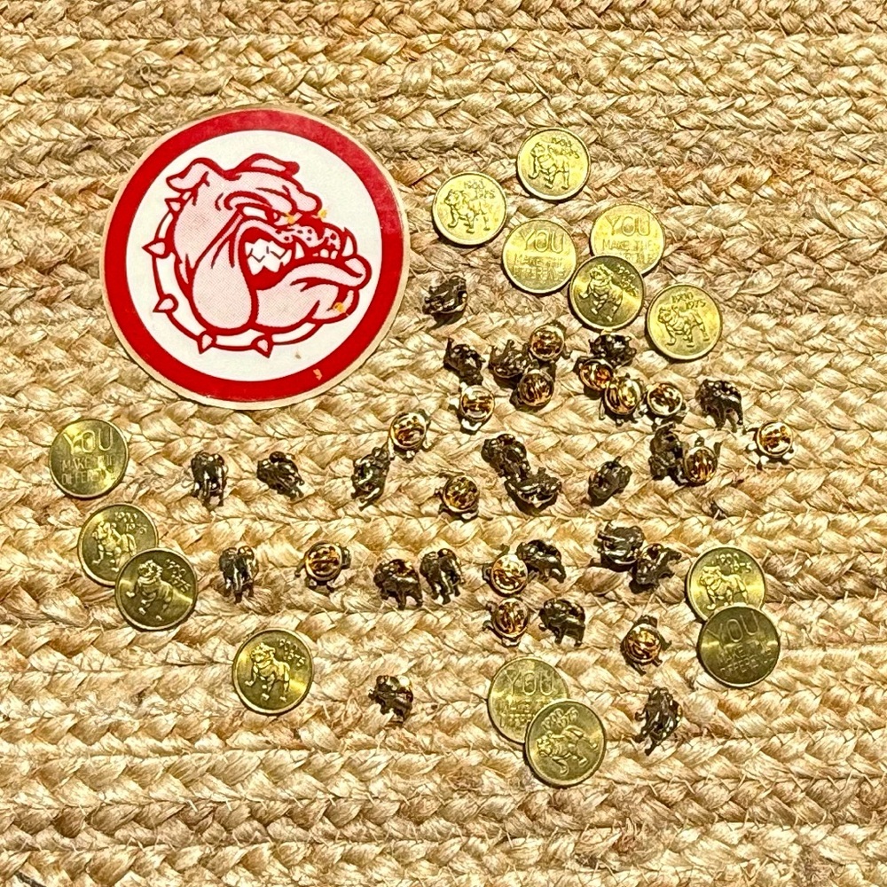 Crown Point, Indiana college football. Pins, coins, sticker 1975